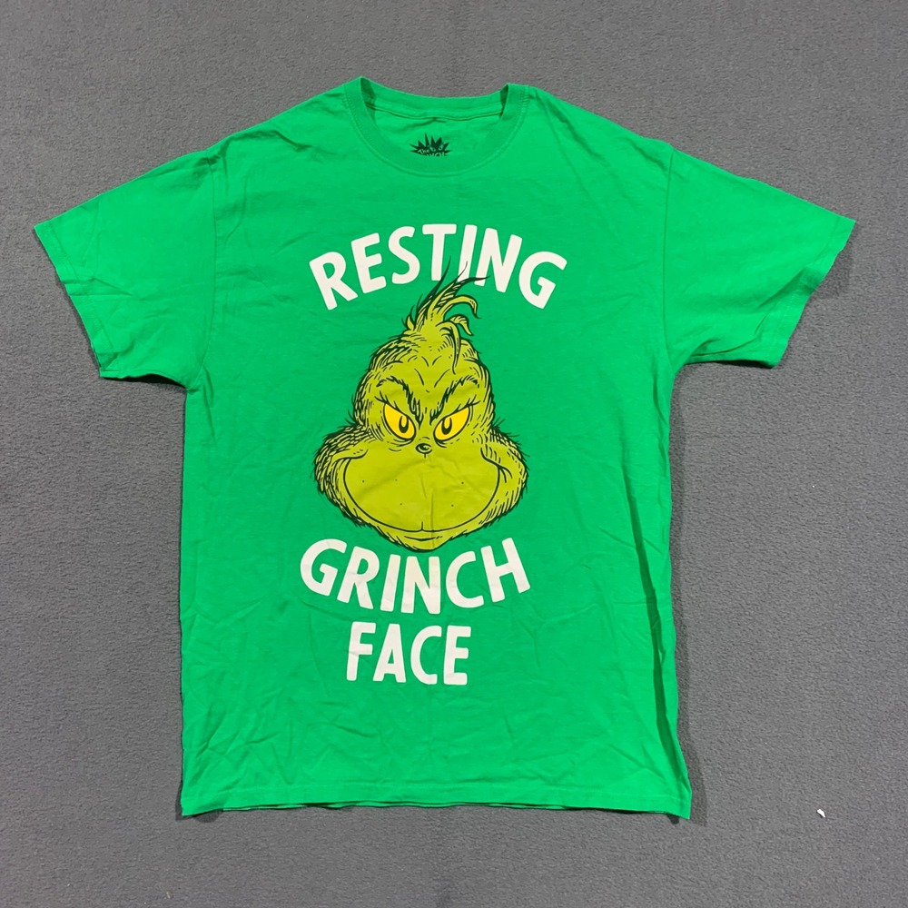 The Grinch Resting Grinch Face‎ Graphic T Shirt Men's M Green Cotton Dr Seuss